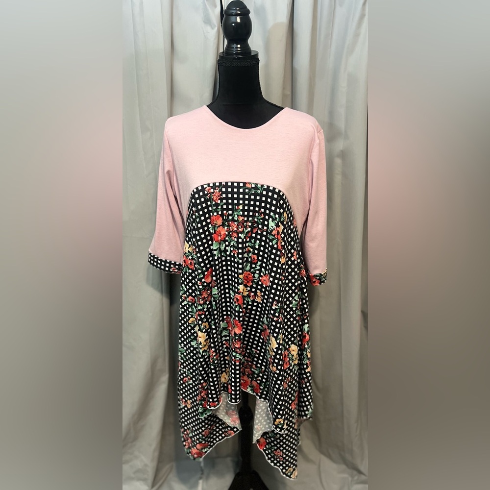 Floral Pink and Black Women's Top